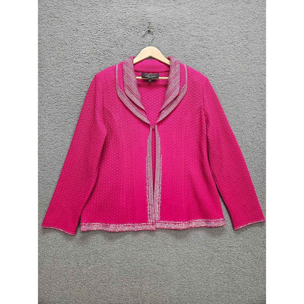 Liorah Exclusive Knit Jacket 16 Pink Rhinestone Trim Shawl Collar Dopamine